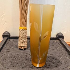 Vintage Amber Ambre Frosted Bamboo Glass 10 “ Vase